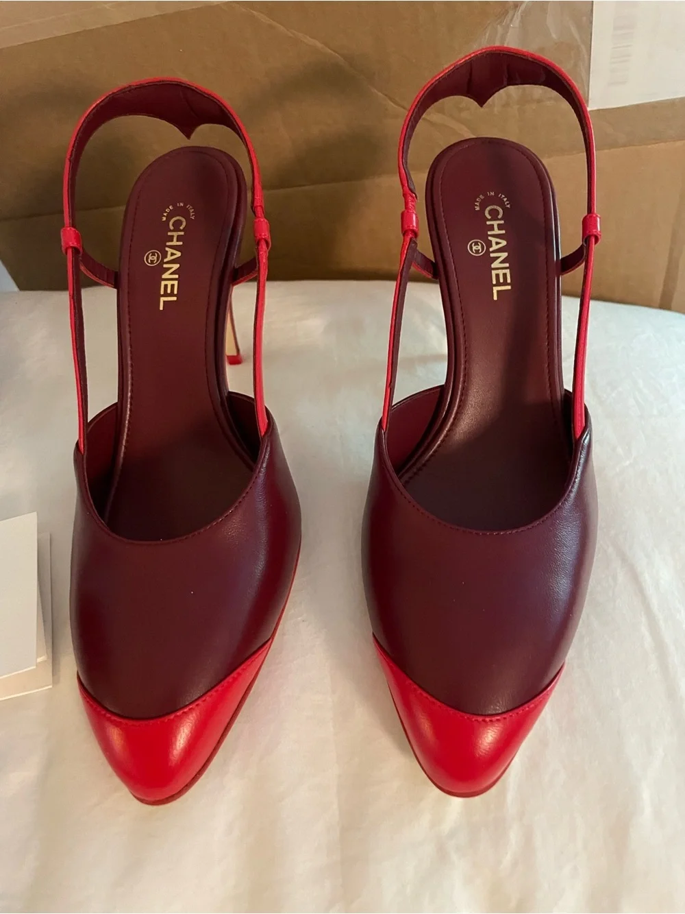 Matthieu Blazy CHANEL lambskin slingbacks Burgundy Red Heel Pump G47479 sz 37